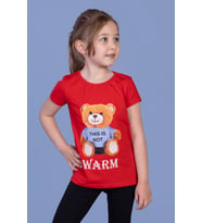 Toontoy Kız Çocuk Ayıcık Baskılı Tişört (Kırmızı)