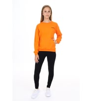 Toontoy Kız Çocuk Kanguru Cepli Göğsü Baskılı Taytlı Takım (Oranj)