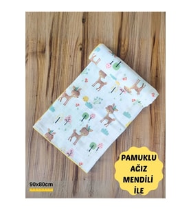 Desenli Müslin Kız Erkek Bebek Battaniyesi Oeko-texli %100 Pamuklu D Puset Örtüsü Yenidoğan 90x80cm (Sarı)