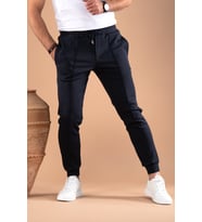 SLİMFİT DAR PAÇA BELİ LASTİKLİ İPLİKLİ LİKRALI JOGGER PANTOLON (Lacivert)