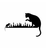 Satranç Oynayan Kedi Fare Araba Sticker siyah 18x12 CM (Siyah)