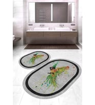 Dijital Baskılı Kaymaz Taban Yıkanabilir Oval 2'li Klozet Takımı Banyo Paspası NOKZ-HS-244 (Yeşil)