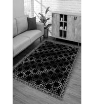 Dijital Kaymaz Taban Yıkanabilir Renkli Salon Halısı Mutfak Halısı Yolluk ND-SD-1110 (Siyah)