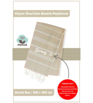 giftcrea Kişiselleştirilebilir İsim Baskılı Peştemal Yerli Pamuk 100x180cm (XL) Peştamal ve Plaj Havlusu (Bej)