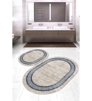 Dijital Baskılı Kaymaz Taban Yıkanabilir Oval 2'li Klozet Takımı Banyo Paspası NOKZ-HT-668 (Mavi)
