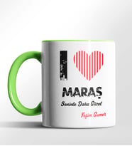 Kişiye Özel Maraş Seninle Daha Güzel Tema Siyah Renk Kupa (Yeşil)