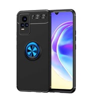 Vivo V21E Kılıf Yüzüklü Magnetli Ravel Case (Siyah-Mavi)