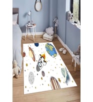 Dijital Baskılı Kaymaz Taban Yıkanabilir Kolay Temizlenir Modern Çocuk Odası Halısı NDÇ-HT-277 (Beyaz)