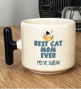 Kişiye Özel Best Cat Mom Ever Hediye T Kupa Bardak En İyi Kedi Annesi (Siyah)