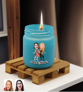BK Gift Kişiye Özel DTF Anne Kız Karikatürlü Renkli Cam Kavanozda Kokulu Mum-1(13 Renk Seçeneği), Arkadaşa Hediye, Anneye Hediye, Doğum Günü Hediyesi (Turkuaz)