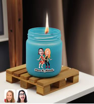 BK Gift Kişiye Özel DTF Anne Kız Karikatürlü Renkli Cam Kavanozda Kokulu Mum-1(13 Renk Seçeneği), Arkadaşa Hediye, Anneye Hediye, Doğum Günü Hediyesi (Turkuaz)