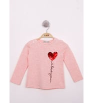 Toontoy Kız Çocuk Göğsü Pul Nakışlı T-Shirt (Pembe Melanj)