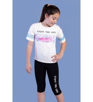 Toontoy Kız Çocuk Garnili Baskılı Taytlı Takım (Ekru)