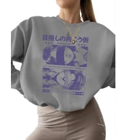 erkek kadın Sweatshirt kalın bisiklet yaka Göz bağinin arkasinda Baskılı Bej 3 iplik şardonlu (Gri)