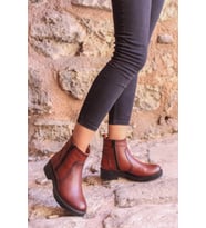 FAST STEP Hakiki Deri Kadın Klasik Bot 901SZA204 (Taba)
