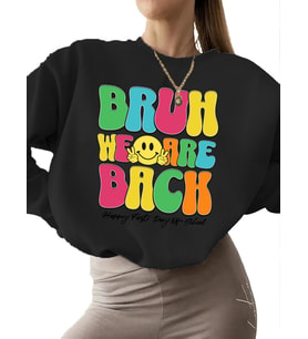 unisex kalın Sweatshirt Bej bisiklet yaka 3 iplik şardonlu erkek Kardeşim geri döndük okulun i·lk (Siyah)