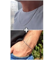 Paslanmaz Çelik Unisex İnce Yassı İtalyan Kolye Ve Bileklik Set Kombini (Gümüş)