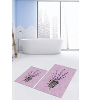 EVDEYA Baskılı Yıkanabilir Modern Çiçekli İkili Banyo Halısı Paspas Klozet Takımı, KLOZET-29-GRİ, (Pembe)