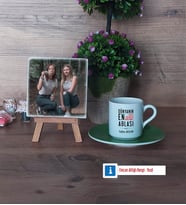 Ablaya Hediye Fotoğraflı Dekoratif Taş, Ahşap Altlıklı Türk Kahvesi Fincanı Hediye (Model 9)
