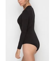 Nbb 2946 Bayan Uzun Kollu Bisiklet Yaka Çıtçıtlı Body (Siyah)