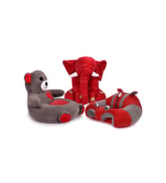 TOKKO Lüks Üçlü set - Bebeyatmaz + 60 Cm Uyku Fili + Peluş Ayıcık - Antibakteriyel 3'Lü Set (Gri-Kırmızı)