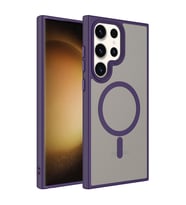 Galaxy S23 Ultra Kılıf Mat Arka Yüzey Wireless Şarj Özellikli Flet Magsafe Kılıf (Koyu Mor)