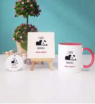 Sevimli Panda Kupa Bardak Dekoratif Taş Baskı Anahtarlık Hediye Seti (Model 7)