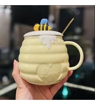 400ml Kawaii Arı Seramik Kupa Karıştırma Kahve Süt Su Bardağı Ev Kahvaltı Bardak (Bej)