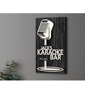BK Gift Kişiye Özel Kabartma Tasarımlı Siyah (Ebony) Ahşap Karaoke Bar Tabelası 61cm, Home Bar Tabela, Rustik Ev Dekorasyonu, Duvar Dekoru (Model 6)