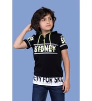 Toontoy Erkek Çocuk Kapüşonlu Garni Detaylı Tişört (Siyah)