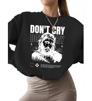 bisiklet yaka 3 iplik şardonlu Ağlama Baskılı erkek kalın kadın unisex Sweatshirt Sweatshirt Bej (Siyah)