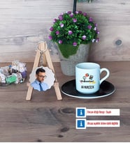 Muhasebeci Türk Kahvesi Fincanı Ahşap Altlıklı ve Fotoğraflı Ahşap Anahtarlık Hediye (Model 7)