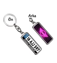 Kişiye Özel Mini Cooper Neon Pembe Logo Tema Plaka Anahtarlık (Gümüş)