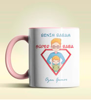 Kişiye Özel Benim Babam Süper Baba Tasarımlı Siyah Kupa Bardak (Pembe)