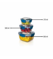 3'lü Set Master Kare Saklama Kabı (275 ml - 500 ml - 900 ml) (Mavi)