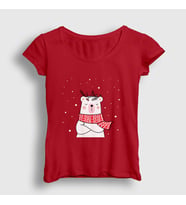 Presmono Kadın Sarı Polar Bear Kutup Ayısı Yılbaşı T-Shirt 270688tt (Kırmızı)