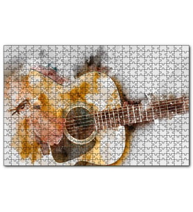 Cakapuzzle Akustik Gitar Suluboya Efektli  Puzzle Yapboz MDF (Ahşap) (255 Parça)