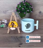 Aslan Kupa Bardak Beyaz ve Fotoğraflı Ahşap Anahtarlık Hediye (Model 12)