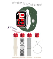 Samsung Galaxy M42 Uyumlu Açık Mavi Akıllı Saat Watch 10 Mini Kordon Hediyeli AMOLED EKRAN 41MM (Haki-Gumus)
