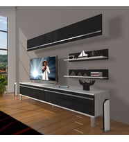 Decoraktiv Eko 5 Mdf Std Krom Ayaklı Tv Ünitesi Tv Sehpası (Beyaz-Siyah)