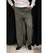 Çift Pileli Arka Beli Lastikli Geniş Paça Baggy Yazlık Kumaş Pantolon (Yeşil)