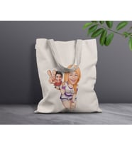 BK Gift Kişiye Özel Sevgililer Karikatürlü Kanvas Bez Çanta, Baskılı Omuz Çantası, Alışveriş Çantası, Plaj Çantası, Sevgiliye Hediye (Model 6)