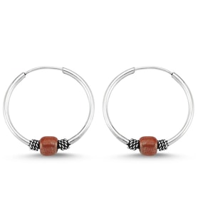 Boncuklu Gümüş Halka Küpe 16 mm wsk09-16 (Bordo)