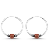 Boncuklu Gümüş Halka Küpe 16 mm wsk09-16 (Bordo)