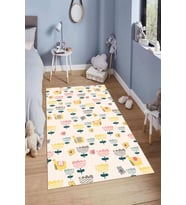Dijital Baskılı Kaymaz Taban Yıkanabilir Kolay Temizlenir Modern Çocuk Odası Halısı NDÇ-HT-267 (Krem)