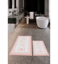 EVDEYA Dijital Baskılı Mozaik Desenli Bath Yazılı İkili Banyo Paspası Klozet Takımı, KLOZET-7-Kahve, (Pembe)