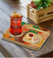 BK Gift Kişiye Özel Doğal Ahşap Kaşıklı Sunum Tabağı ve Heybeli Çay Bardağı Hediye Seti, Ev Hediyesi, Arkadaşa Hediye, Anneye Hediye, Doğum Günü Hediyesi (Model 2)