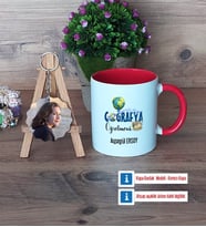 Coğrafya Öğretmeni Kupa Bardak Beyaz ve Fotoğraflı Ahşap Anahtarlık Hediye Öğretmenler Günü Hediyesi (Model 2)