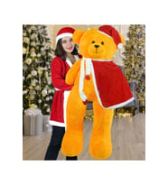 140 Cm Noel Baba Pelerinli - Şapkalı Ayıcık, Yeni Yıl Yılbaşı Hediyesi (Sarı)