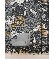 Siyah Beyaz Geometrik Desenli Isı Ve Ses Yalıtımlı Sağlıklı Tekstil Duvar Kağıdı (Sarı)